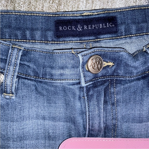 Rock & Republic Distressed Blue Jean Shorts with Studs - Picture 6 of 16